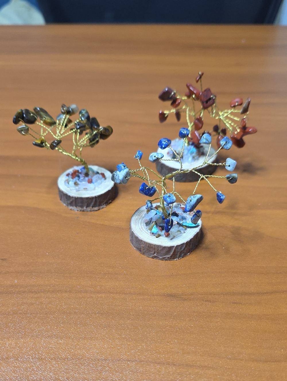Handcrafted Gemstone Tree Trio - Blue, Red, Brown